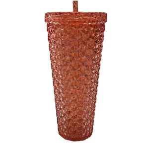 Iridescent Studded Jeweled Plastic Tumbler w/ Straw & Screw on Lid 26oz – Coral
